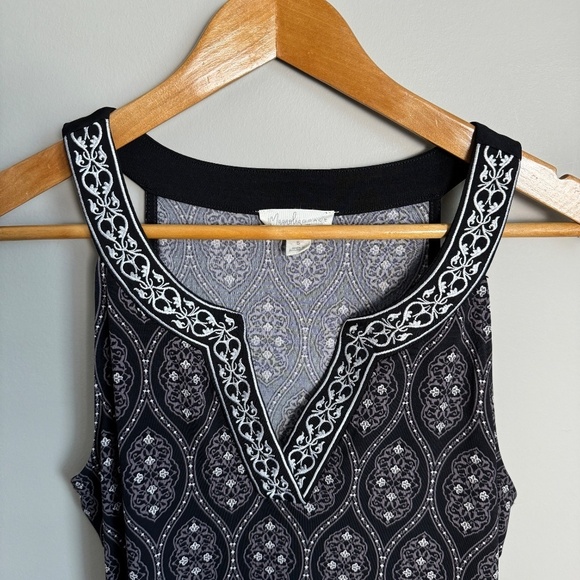 Magnolia Grace Black/Gray Geometric Sleeveless Midi Dress Small Embroidered Trim - Picture 4 of 14